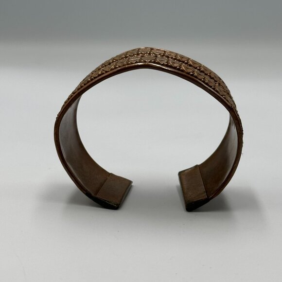 Copper Cuff Bracelet Embossed Heart Pattern Textured Wide Band Boho 7.5" - Picture 4 of 9
